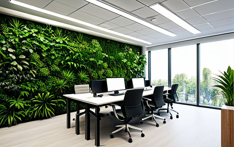 Bioophilic Office Space**

A modern office interior with abundant natural light, featuring indoor plants and a green wall, natural wood furniture, fully clothed professionals working at desks, appropriate attire, safe for work, perfect anatomy, natural proportions, professional photography, high quality, family-friendly, modest setting.

**