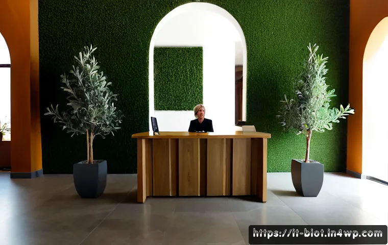 바이오필릭 디자인을 통한 고객 경험 개선 전략 - Photorealistic welcoming Italian boutique hotel lobby designed with biophilic principles, large livi...
