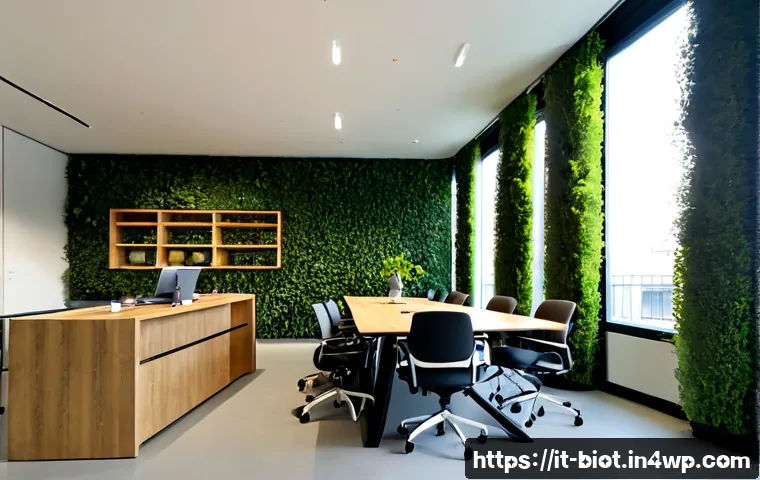 바이오필릭 디자인의 사례를 통한 실무 전략 - Photorealistic Italian corporate office in Milan showcasing biophilic design strategy, bright open w...